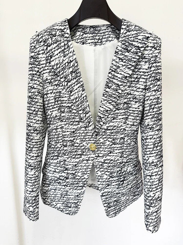 HIGH STREET Newest 2025 Stylish Designer Jacket Women's Love Letters Printed Single Button Blazer