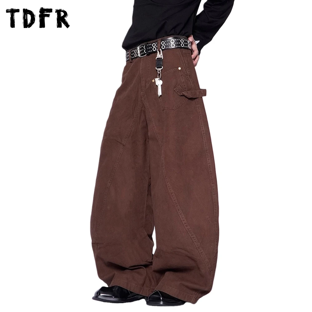 

Мужские однотонные брюки-карго с карманами, повседневные мешковатые широкие брюки-карго в стиле ретро, мужские брюки-банан