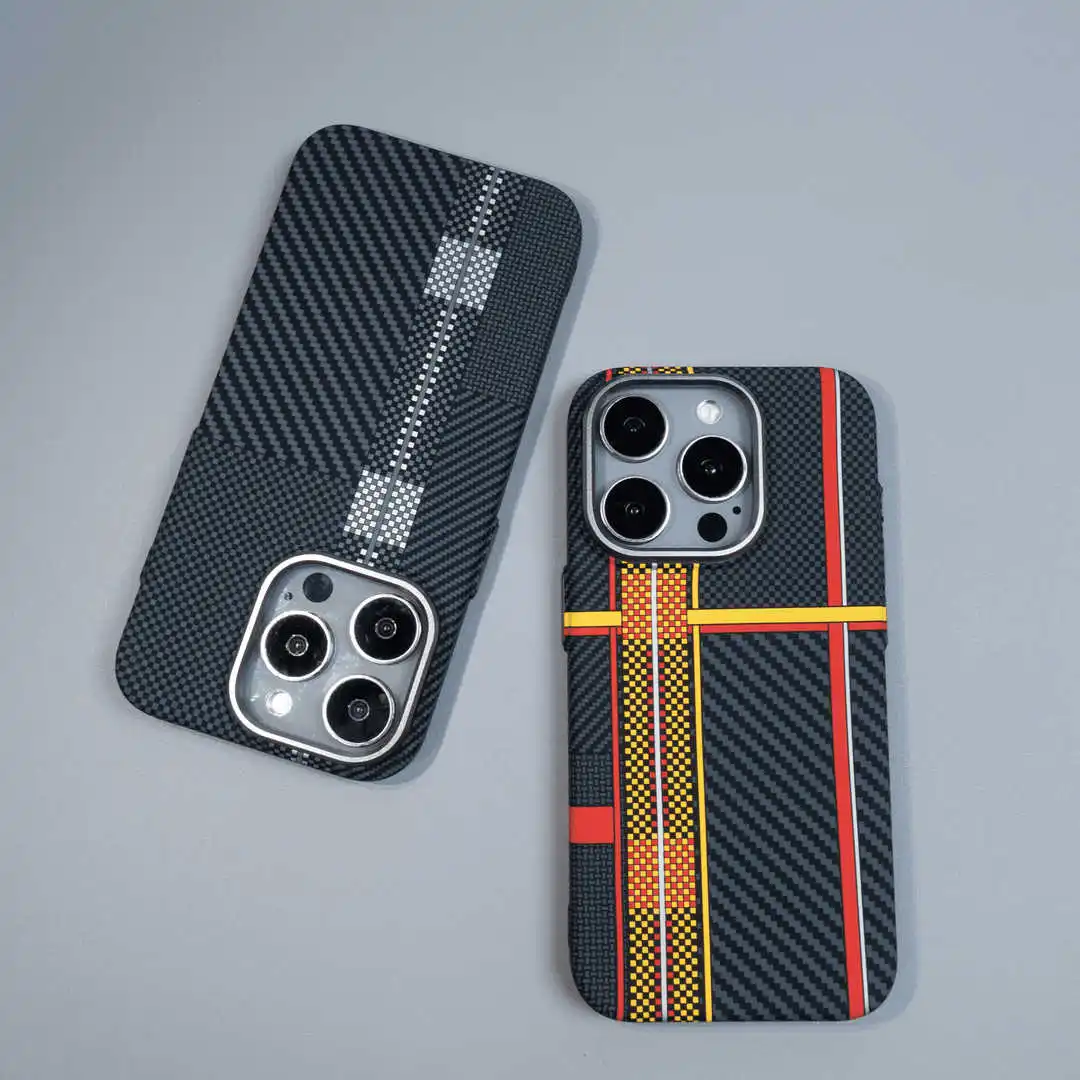 

Abstract Carbon Fiber Cover 16 MagSafe Case for iPhone 15 14 Pro Max Shell Camera Lens Frame Bumper Geometric Track Armor Funda