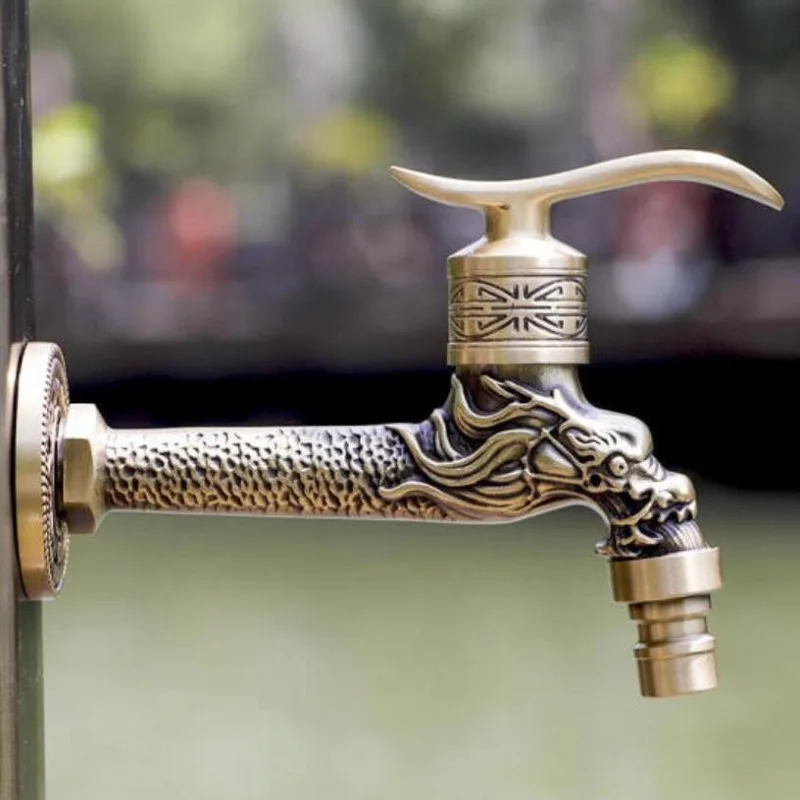 KKTNSG Antique Dragon Faucet For Washing Machine Mop  Carved Bibcock Tap Retro Brass Taps  Outdoor garden
