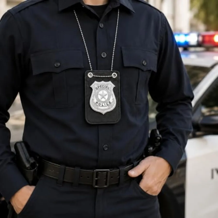 iMagitek 2 Pcs Police Costume Accessories for Adults Police Badge with Chain and Belt Clip for Cop Play Costume Accessories Pol view 4