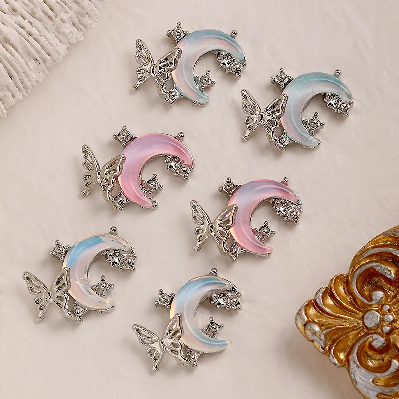 10PCS 3D Luxury Alloy Butterfly Nail ArtCharms Moon Rhinestone Accessories Parts For Nails Decoration Manicure Supplies Material