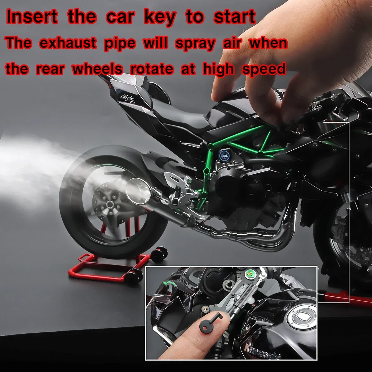 1:6 Kawasaki H2R Galvaniseren Zilver Road Racing Motorcycle Legering Diecast Model Indoor Desktop Display Dynamische Spray Ornamenten
