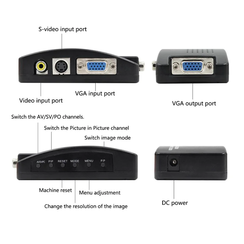 AC56-Svideo AV إلى VGA محول محول مركب RCA AV CVBS في VGA Out 1080P للتلفزيون إلى شاشة الكمبيوتر HDTV #3