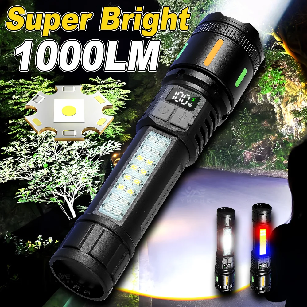 Tactical Self Defense Flashlight Personal Protection Led Flashlight USB Rechargeable Battery Display Lightweight Climbing Torch