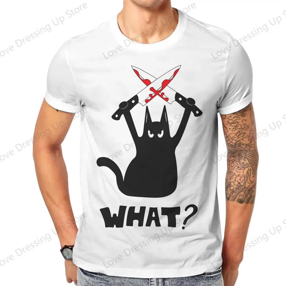 Black Cat Holding Knife   Murderous T Shirt Punk Men Tees Summer Clothing COTTON Crewneck TShirt