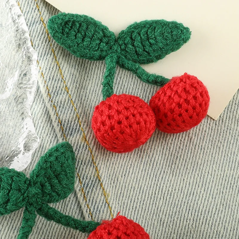 Hand Hook Cherry Crochet Knitting Flowers Handmade Knitting Flower Corsage Hairpin Pin Brooch Accessories Decorate DIY Appliques