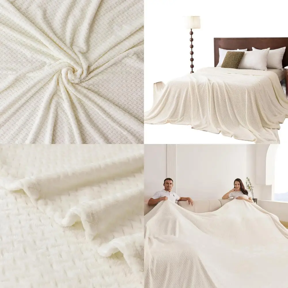 

Очень большое флисовое одеяло 120x138 — мягкая 3D жаккардовая фланель, идеально подходит для кровати, дивана, путешествий, узора цвета слоновой кости