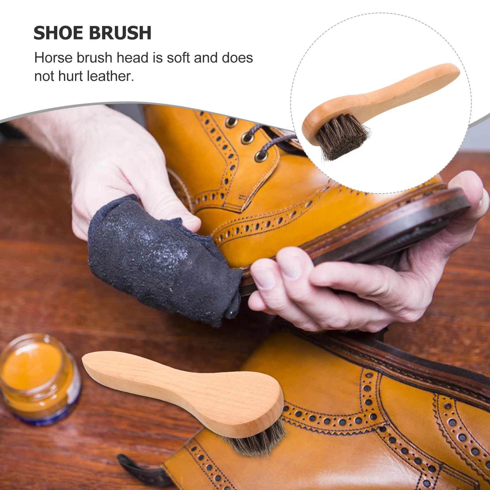 

Horse Hair Shoe Brush Pedicure Shine Bristle Polish Cleaning Oil Care Tool Efficient Shoe Polishing Brush Long Handle