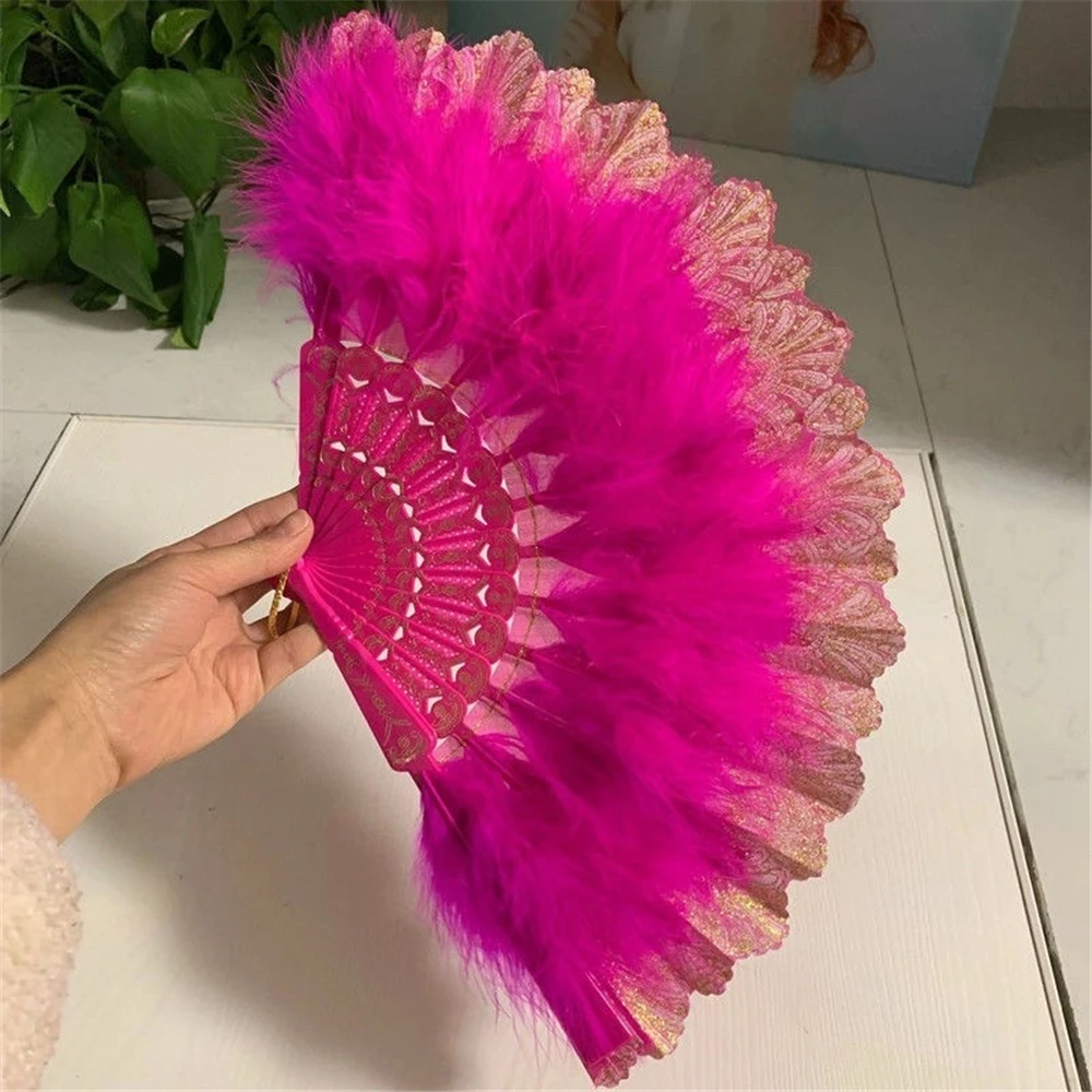 10 Color Velvet Feather Fan Dance Performance Prop Chinese Folding Hand Held Fans Paste Feathers Cheongsam Collocation Ornaments