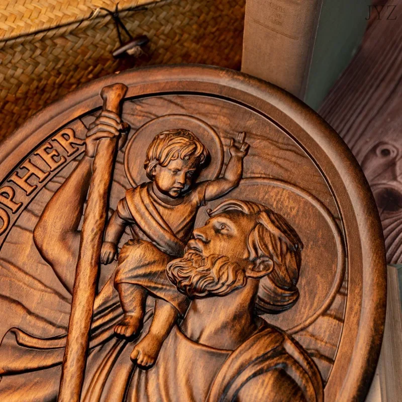 St. Christopher Wood Carving Plaque 6