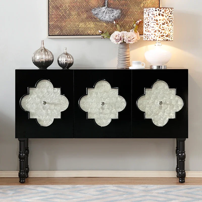 Living room partition cabinet neoclassical mirror table shell solid wood furniture side cabinet
