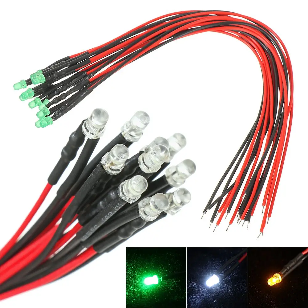 10pcs Red White Yellow 3mm 12V LED Light For 1/10 RC Crawler 1/14 Tamiya RC Truck Drift Car Truck Toys SCX10 SCANIA G63