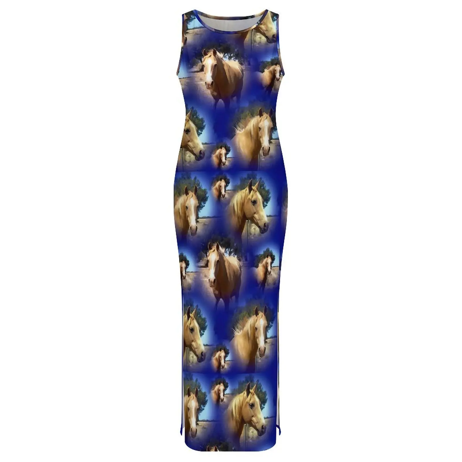 Palomino cavalo vestido sem mangas animal impressão estilo rua maxi vestidos retro bodycon vestido feminino gráfico oversize