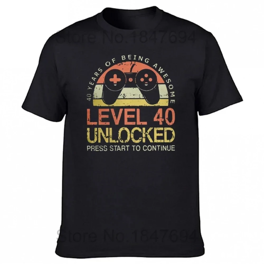 40 Level Unlock Fun Game Player 1985 40th Birthday Gift T-shirt Men's T-shirt Short Sleeve T-shirt Men's T-shirts for Summer