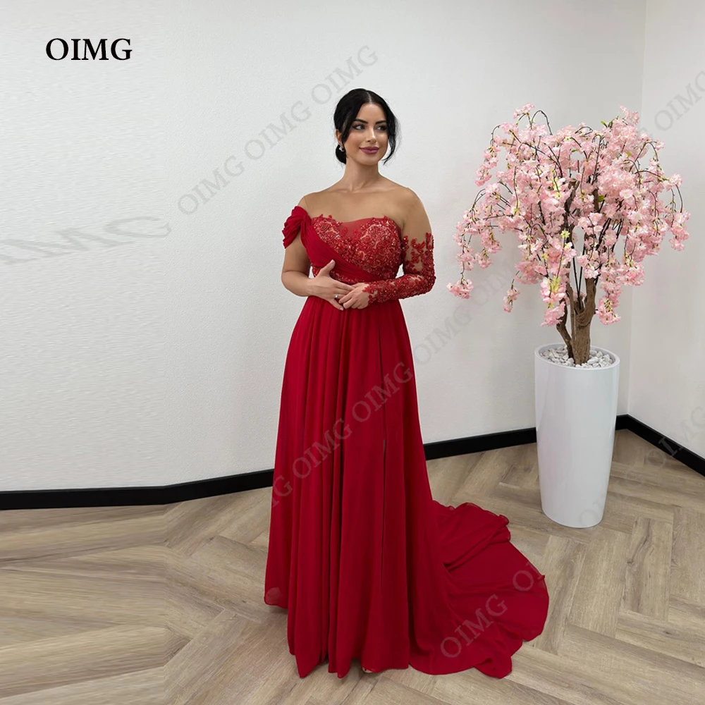 

OIMG Red One Shoulder Prom Dresses Strapless Custom Satin Flowers Lace Party Dress Floor Length Plus Size Long Prom Gowns