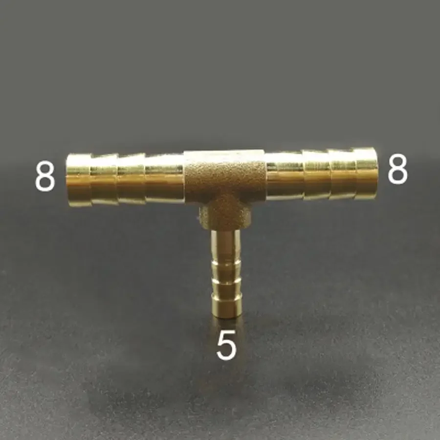 Brass Hose Barb Reducer Fitting Tee 3 Way Splitter 8-5-8mm Water Gas