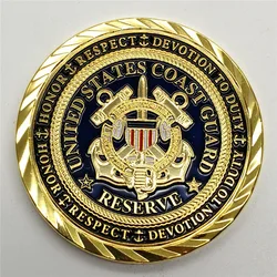 United States Coast Guard Souvenir Coin Semper Paratus USCG Core Values Challenge Coin Veteran Golden Plated Commemorative Coin