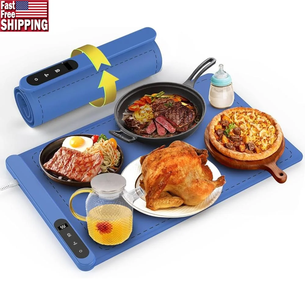 

Silicone Electric Food Warming Mat Rapid Heating 6-Level Temperature Control Foldable Design Home Buffets Camping Parties