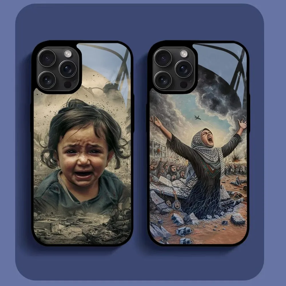 Child's Gaze Of Destruction Gaza Phone Case For IPhone16 15 14 13 12 11 Pro Xs Max Mini XR X 7 8 Plus Luxury Mirror Hard Funda