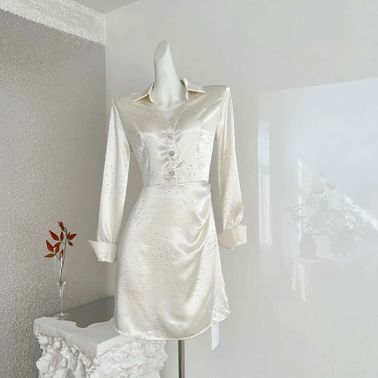 

Spring 2026 Hepburn Sle ort Skirt Faion Satin Long Sve irt Dr Drill Heat Transfer Ladies' Universal Fit A-Line ...