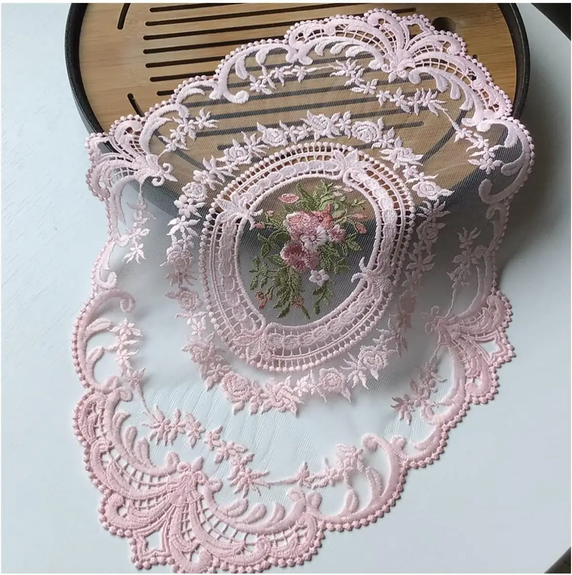 Pink Retro Lace Placemats, French Crochet Doilies, Handmade Embroidered Table Mats, Place Mats Cup Mat