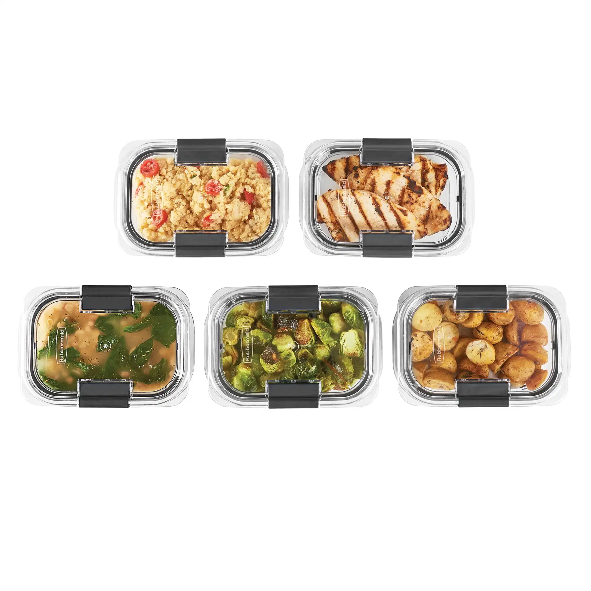Rubbermaid-BPA-Free Plastic Food Storage Container, Clear Clear Container, Médio, 3.2 Cup, 5-Pack