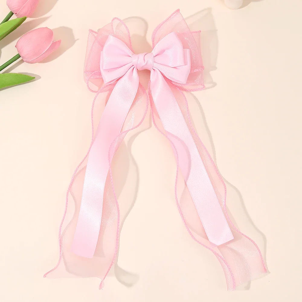 Mädchen-Haarspange aus Chiffon mit Schleife, elegante Haarspangen mit langem Band für Kinder, Hochzeit, Abschlussball, Alltag, französischer Stil, Haar-Accessoires – Detail 16