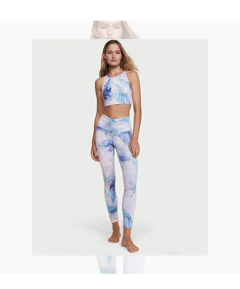 

Printed Yoga Suit Set Women's Fitn Sports Bra with Chest Pad Bal Vest Long Pants Nylon Sports Wear