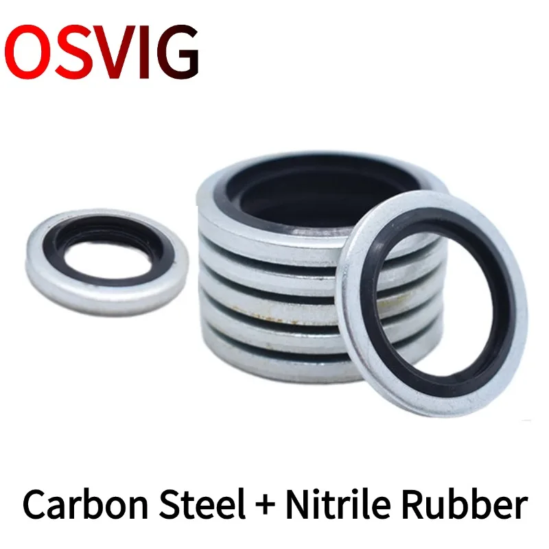 2/10 pièces de rondelles composites en acier au carbone impérial et caoutchouc nitrile, rondelles d'étanchéité, joints toriques