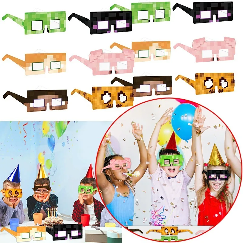 

12pcs Minecraft Themed Children's Paper Glasses Anime Characters Boys Girls Birthday Party Decorations Photography Props Glasses