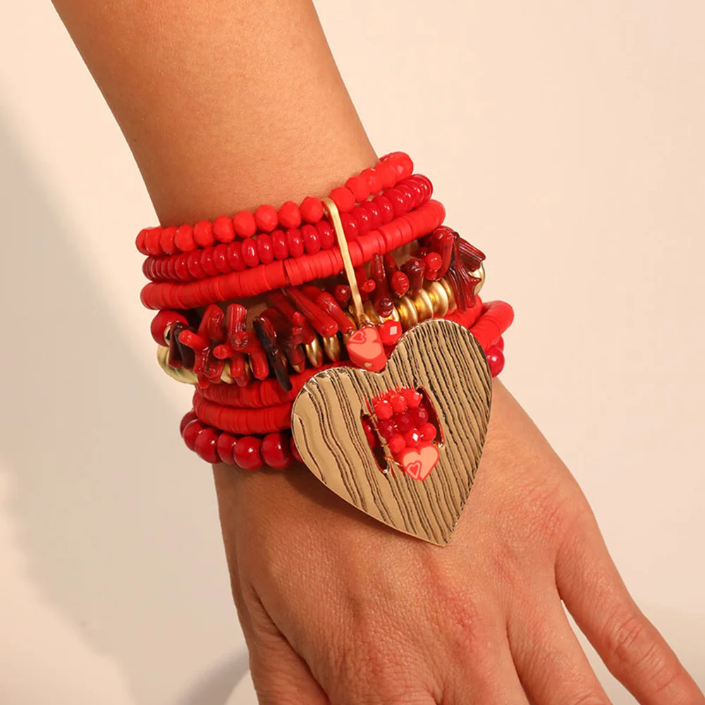 

Statement Beads Bracelet Set for Women with Heart Accessories Handmade Woman Anklet Jewelry