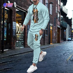 Corea 2023 camicia di marca di lusso abito lungo abbigliamento sportivo oversize da uomo Fashion Street Bear Pattern t-Shirt a maniche lunghe tailleur pantalone