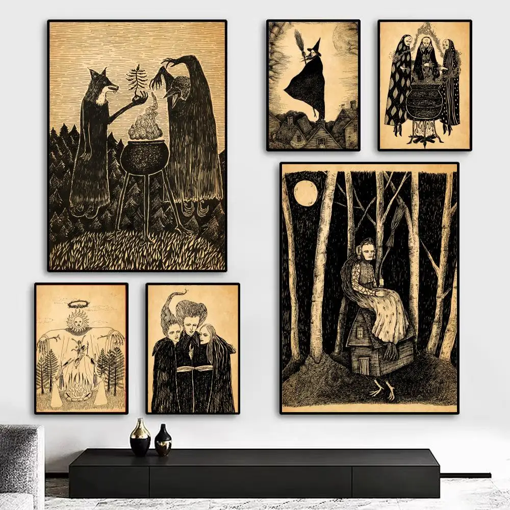 Abstract Retro Forest Witch House Art Poster Art print wall decor ideal for living room, bedroom, bar, parlor, and home gifting