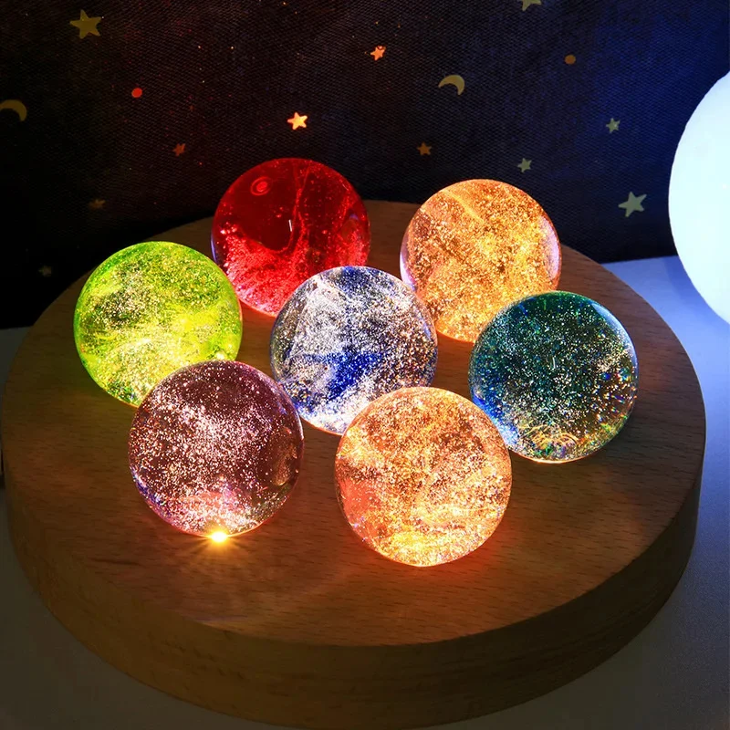 1 Set Fantasy Colourful Glass Star Ball Luminous Astronomy Planet Home Decoration Crystal Crafts Universe Model Birthday Gifts