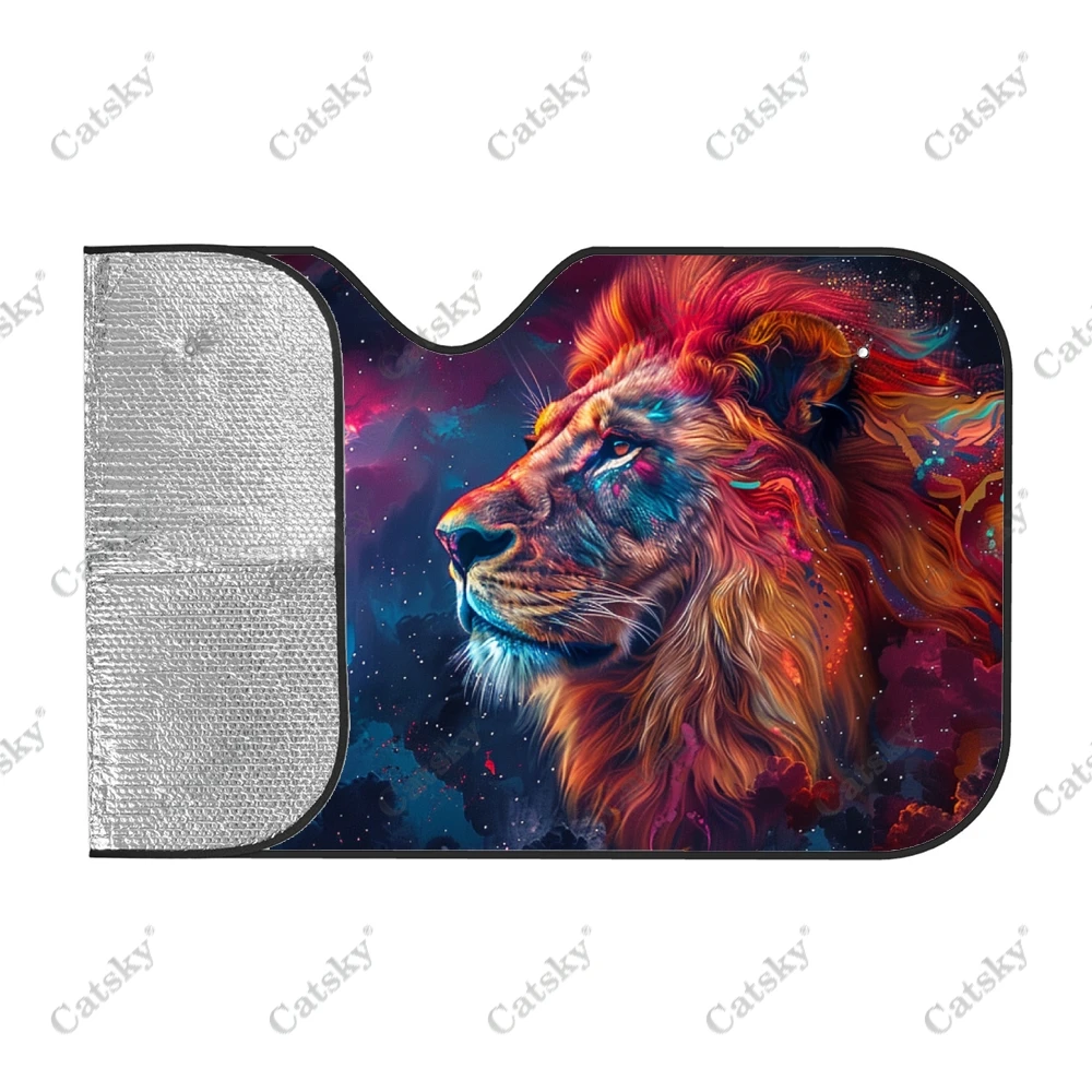 Colorful Lions Face Car Windshield Sunshade, Front Auto Car Windshield Sun Shade Blocks Uv Rays Sun Visor Protector