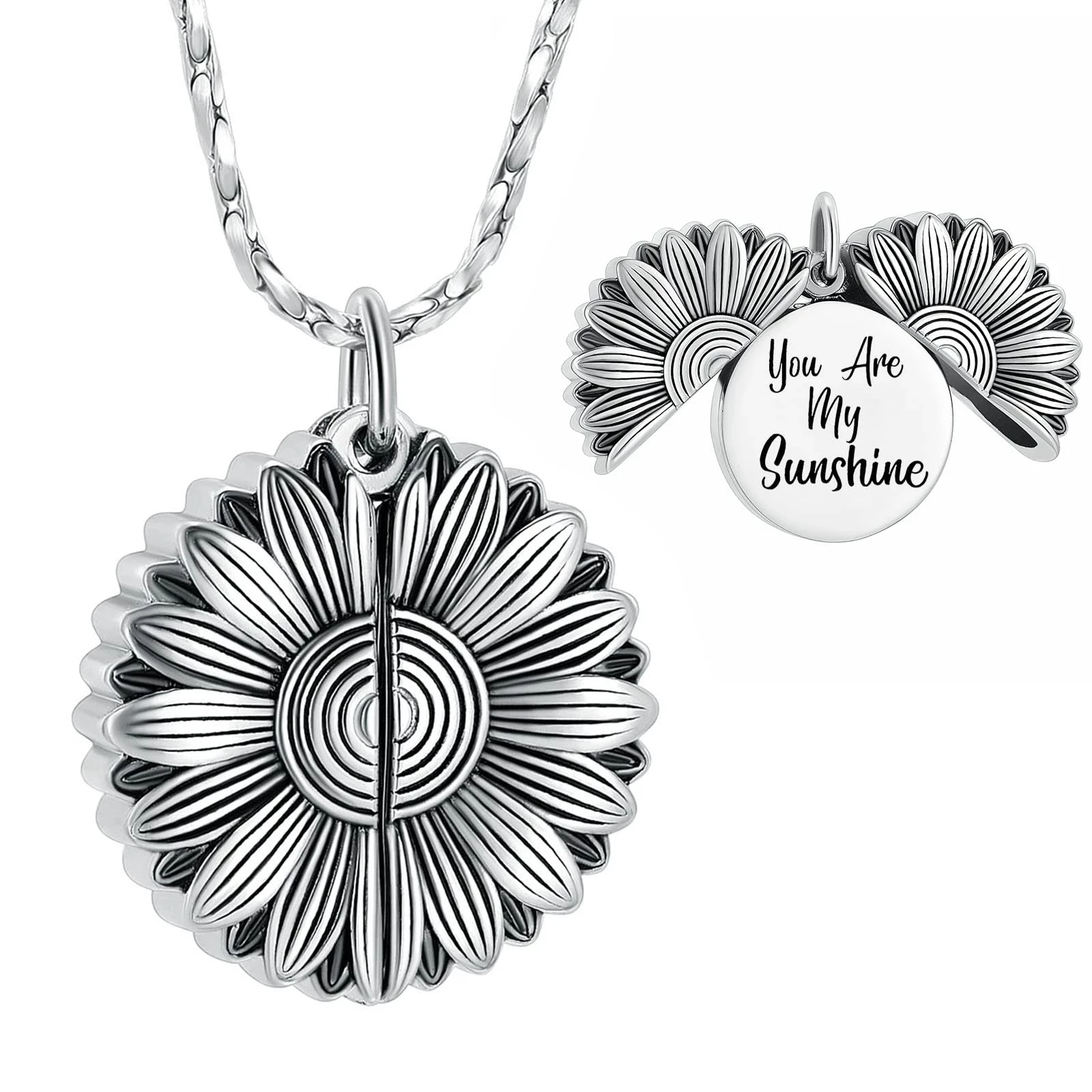 Sunflower Stainless Steel Cremation Jewelry For Ashes Of Loved Ones Keepsake Women Men Memorial Urn necklace-You Are My Sunshine