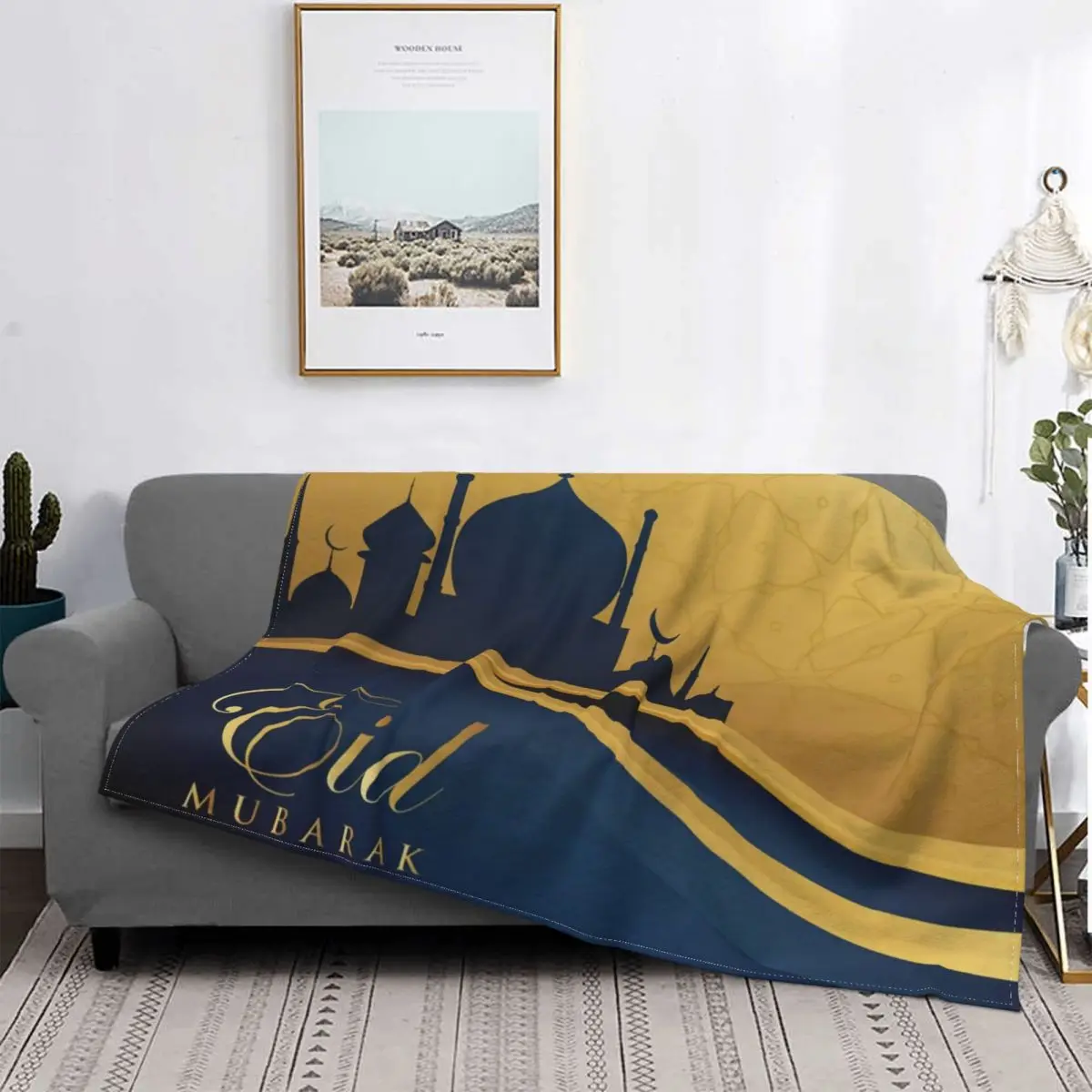 Eid Mubarak Blanket Warm Fleece Soft Flannel Ramadan Kareem Muslim Throw Blankets for Bedroom Couch Office Autumn