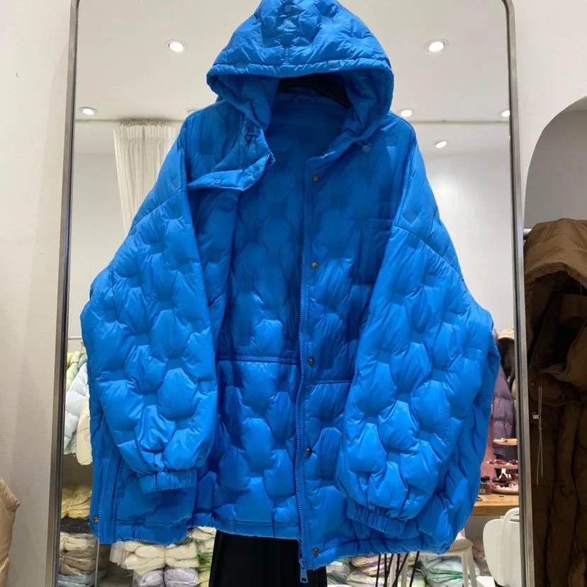 2025 Herfst Winter Pufferjack Met Capuchon Dames Effen Kleur Witte Eendendons Jas Amerikaanse Mode Losse Oversized Warme Uitloper