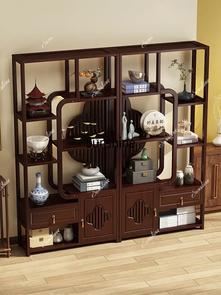 New Chinese solid wood bogu frame tea set shelf antique ornament storage rackTJ