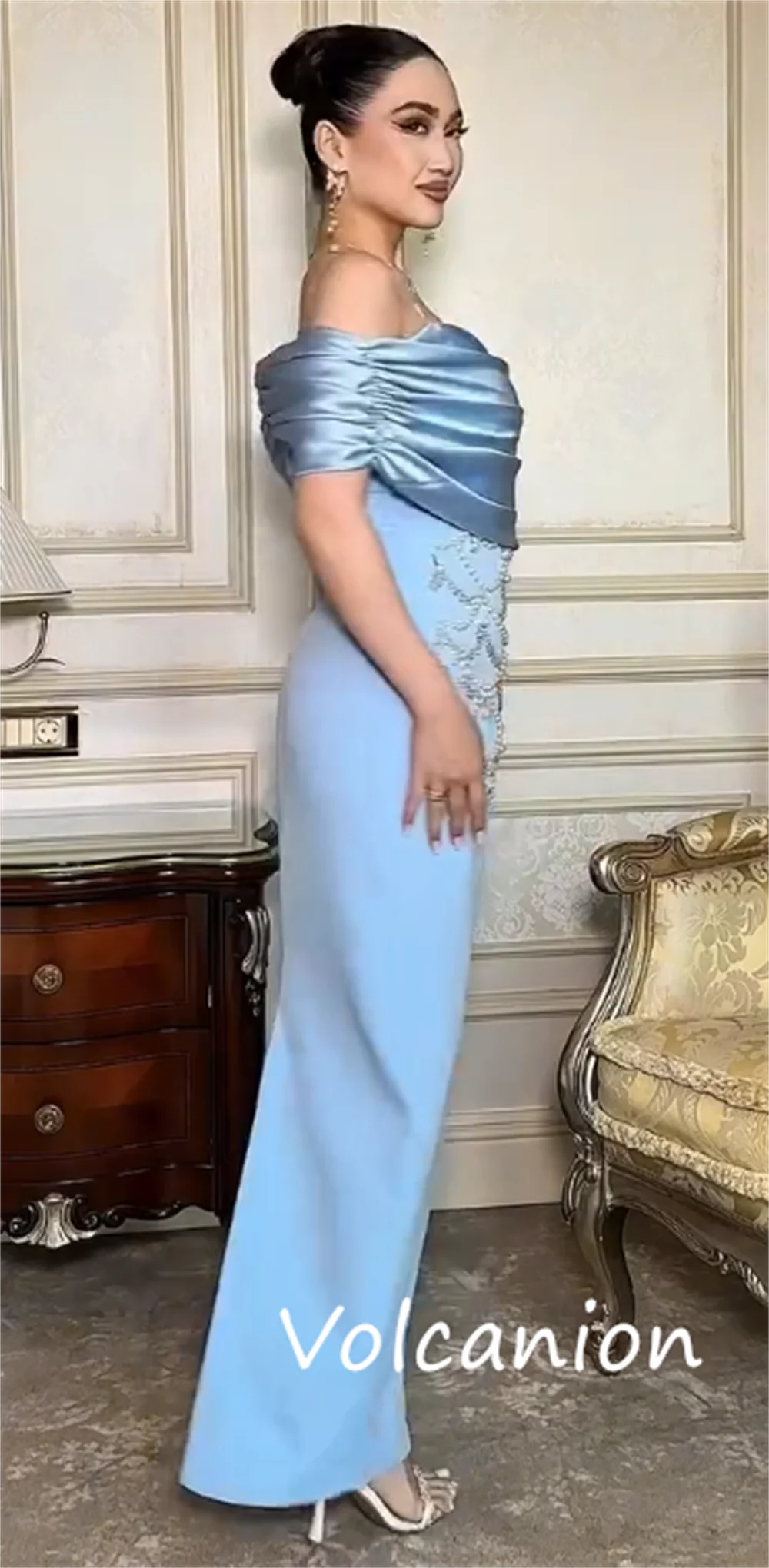 Customized Sizes Available Jersey Sequined Pleat Straight Off-the-shoulder Midi Dresses Bespoke Occasion Casual