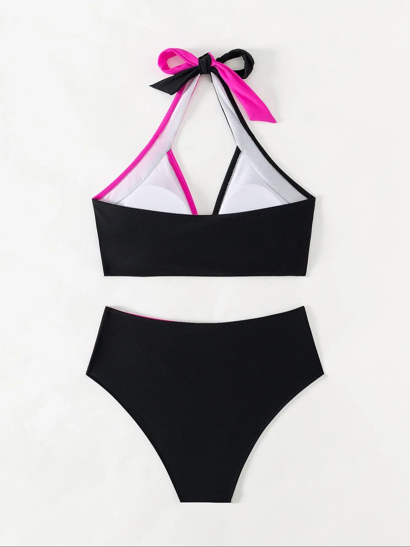 Women's Colorblock Criss Cross Halter Neck Bikini Set, Casual Wrap Swim Top & Swim Bottom Neon Swimsuit for Beach Holiday Vacation, Ladies Swimwear for All Seasons, Bikinis Sets, Beach Bathing Suit, Bikini Swimsuit Outfit, Clothes for Women
