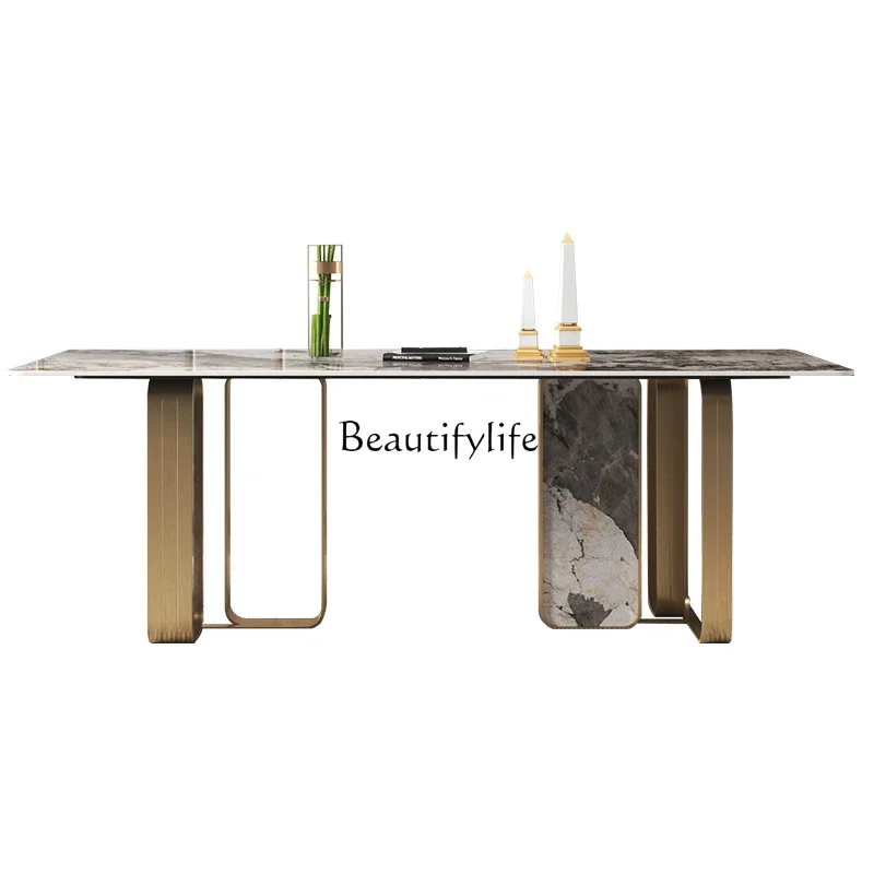 Italian imported rock slab dining table light luxury modern simple marble dining table