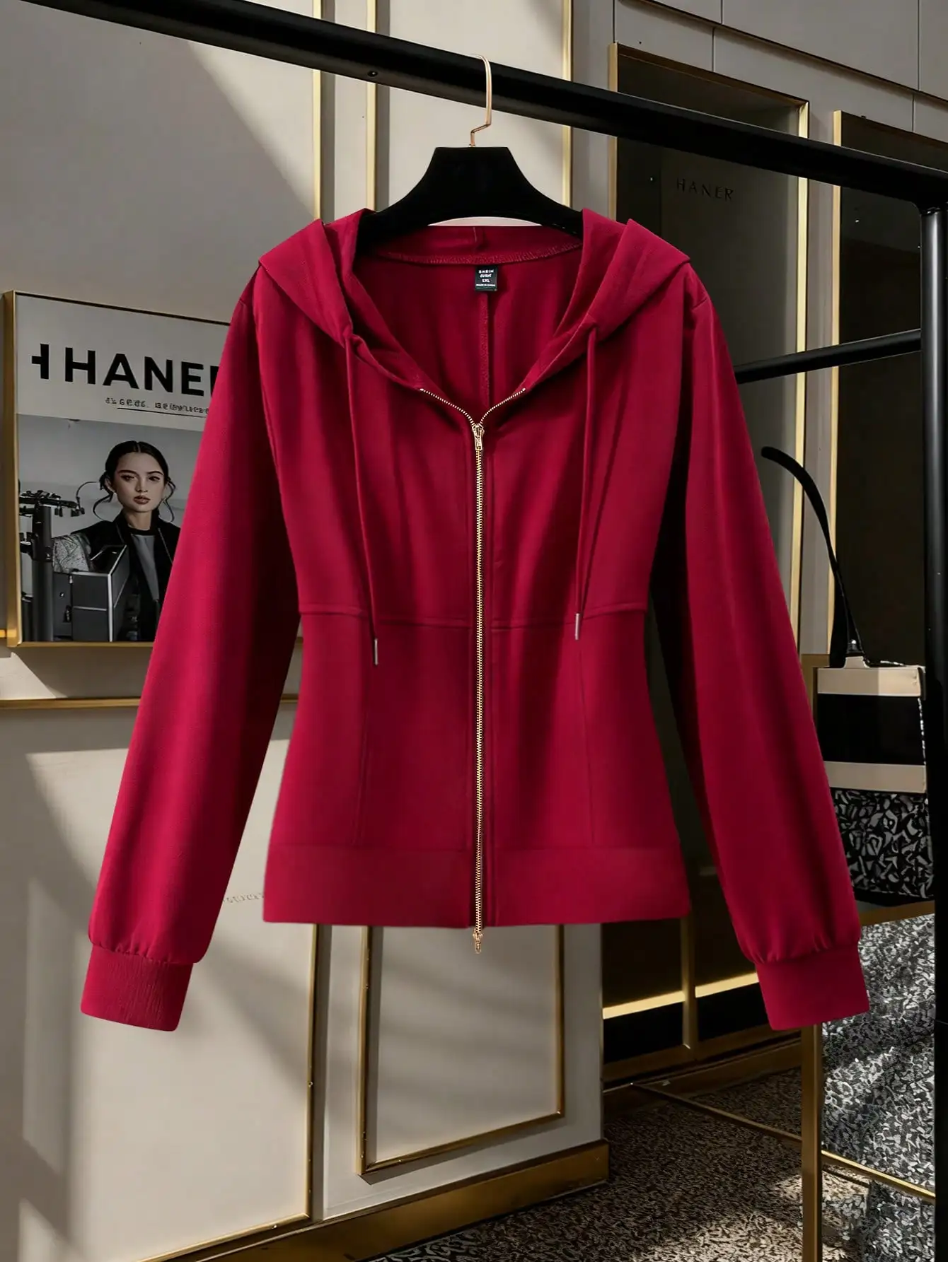 

Женская красная толстовка на молнии с капюшоном и шнурком, повседневный крой для осени и весны