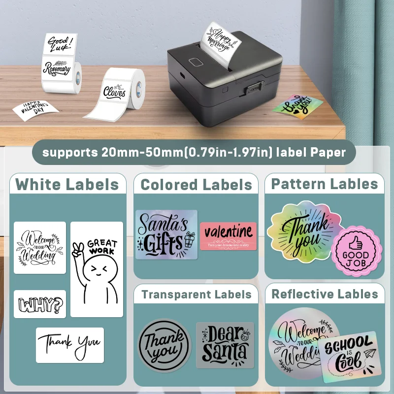 KAYSION SK20 Kit Mini Portable Printer Adhesive Label Thermal Printer Wireless Bluetooth For Sticker Labeling Machine Printer