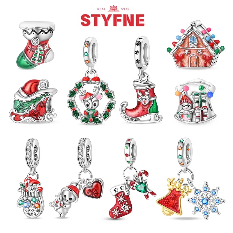 

925 Silver Santa Claus Elk Socks Christmas Charms Beads Fit Original Bracelets DIY Party Jewelry Festival Fine Gift for Women