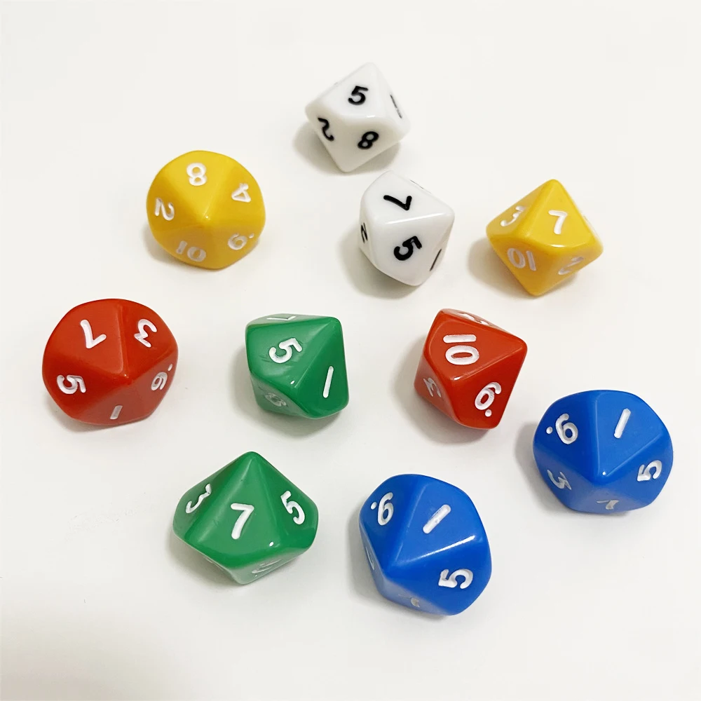 10PCS Multi Solid Color 16mm D10 1-10 Digital Dice For Board Game Ten Sided Dice Accessories