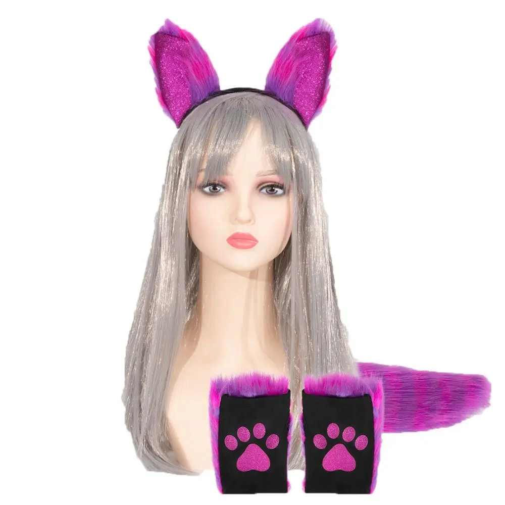 Cat Woman Cat Ears Headband Set Lolita Plush Cosplay Headwear Anime Exhibition Accessories Costume Halloween Dress Up