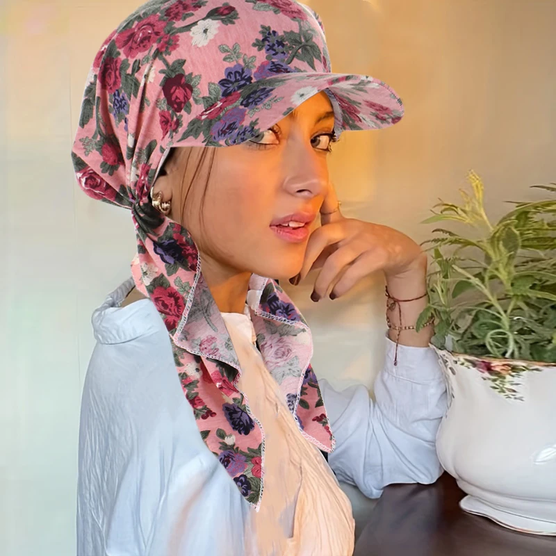 Avvolto turbante fiori panno arco cappello cinturino turbante cappello Versatile primavera estate avvolto hijab cinturino elastico protezione solare