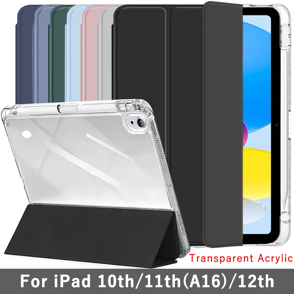 Clear Crystal Tablet Case With Pen Slot For iPad 10 11 12 Gen 2026 2025 2022 11'' 10.9'' 11th A16 Tri-fold Magnetic Stand Cases